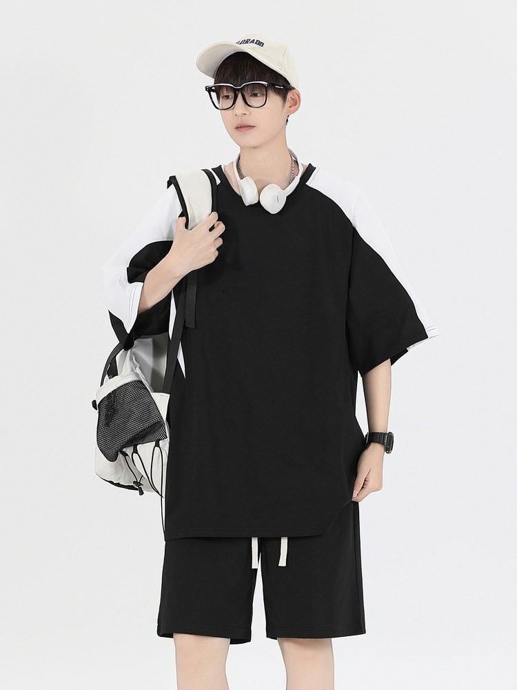 Clase de graduación de verano Camiseta suelta Traje de manga corta para hombres Estudiantes de secundaria Grupo Reunión deportiva Clase Uniforme Conjunto casual de dos piezas