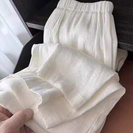 ~高级感白色亚麻阔腿裤女垂感高腰显瘦休闲棉麻直筒长裤