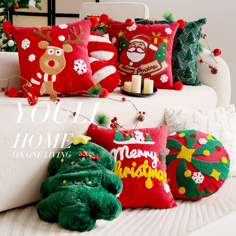 Christmas Festive Pillow Cover Holiday Decoration American Style Pillow Living Room Sofa Cushion Cute Kidsren's Bay Window Bed