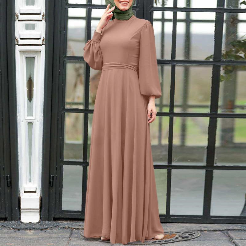 Damenbekleidung Muslimische Urlaubsparty türkisches Sommerkleid Kaftan muslimisches Kleid Frühling langärmeliges übergroßes Gewand_voghion.com