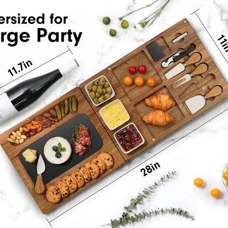 Tablero de queso de Acacia con accesorios de cuchillo fiesta al aire libre traje de tablero de queso multifuncional de Venta caliente transfronteriza
