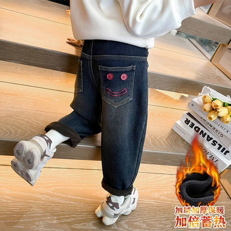 Niñas de cacho de invierno y cacho de aire extranjero jeans suaves para bebés gruesos pantalones de invierno para niños