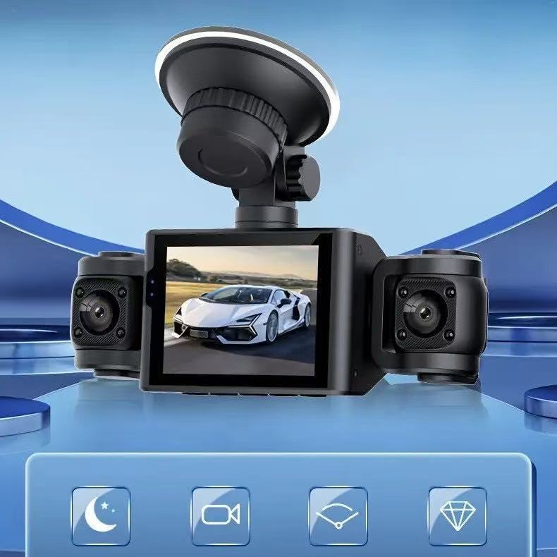 Four-lens dashcam with front and rear dual recording + four-way HD night vision for left and right blind spots, and app connectivity for reverse image display