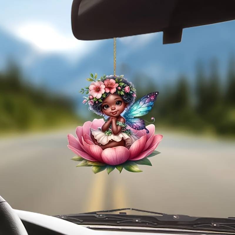 Navidad nuevo loto hadas colgante acrílico plano transfronterizo automóvil espejo retrovisor colgante decoración para el hogar