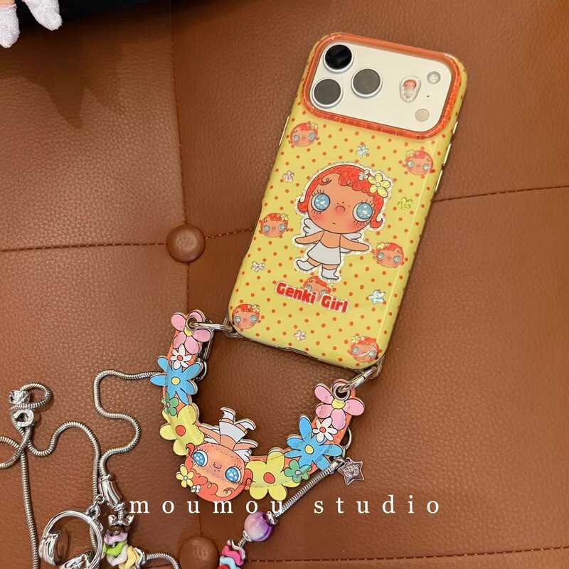 Vintage polka dot orange phone case with a small jade handle, suitable for iPhone 17 Pro Max, Apple 16, and the new iPhone 15