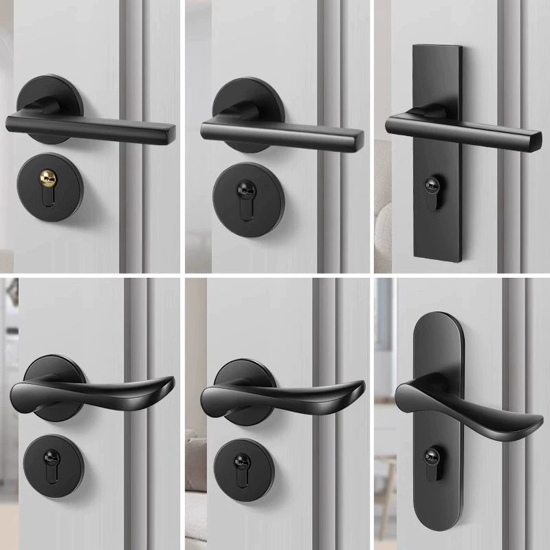 Черный комнатный дверной замок для спальни, домашний номер, массивная деревянная дверная ручка, замки, универсный сплит-магнитный отсасывающий замок