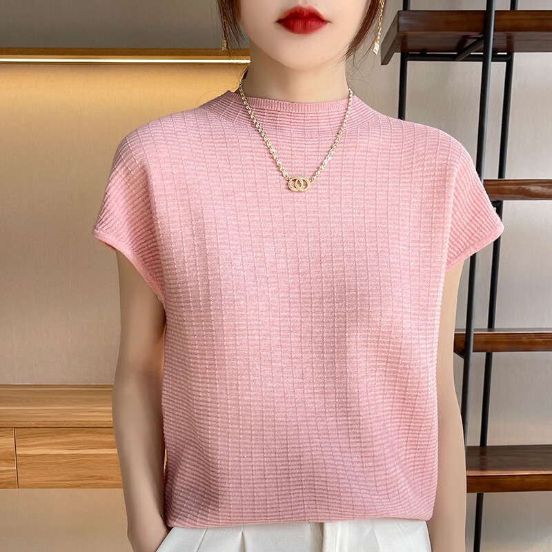 2025 Spring/Summer New Short-Sleeve Half-Turtleneck Base Shirt for Women, Short-Sleeve Knit Top, Stylish Vest, Short and Thin Style