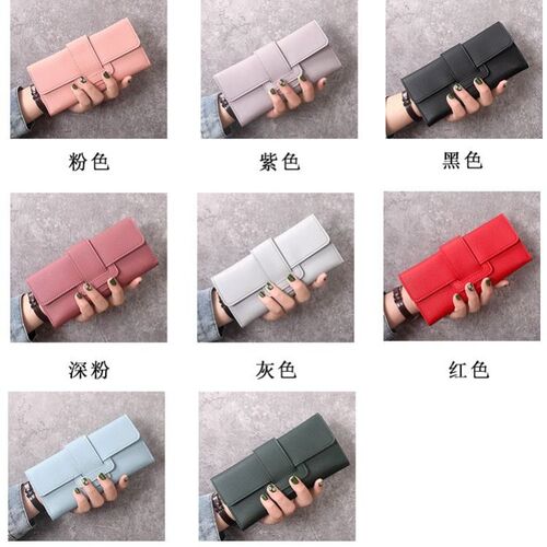 Wallet women's long simple style female student fashion tri-fold flip small fresh coin purse multi-functional buckle card holder for women