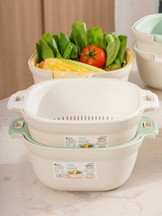 Double-layer drain sieve with cover thickened and larger simple household kitchen washing basket hollow basin set washing fruit