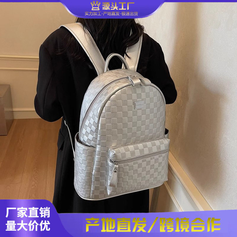 2026 New Style School Bag Hong Kong Style Large Capacity Checkerboard Pattern Backpack for Work Trendy Brand College Student Laptop Backpack