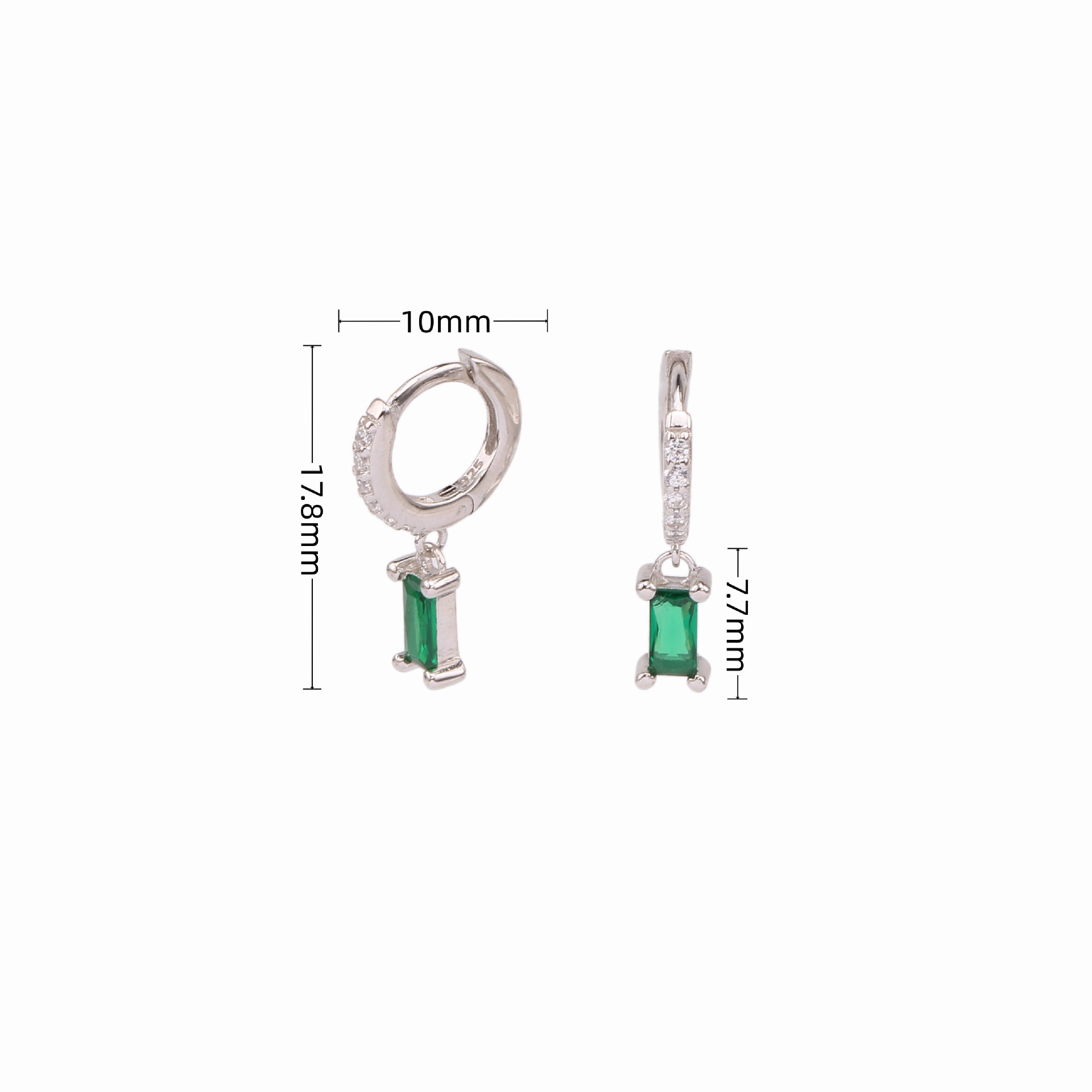Electroplating Gold Plating Process 925 Sterling Silver Ear Needle Material 1 Pair 925 Sterling Silver Zircon Rectangle Drop Earrings