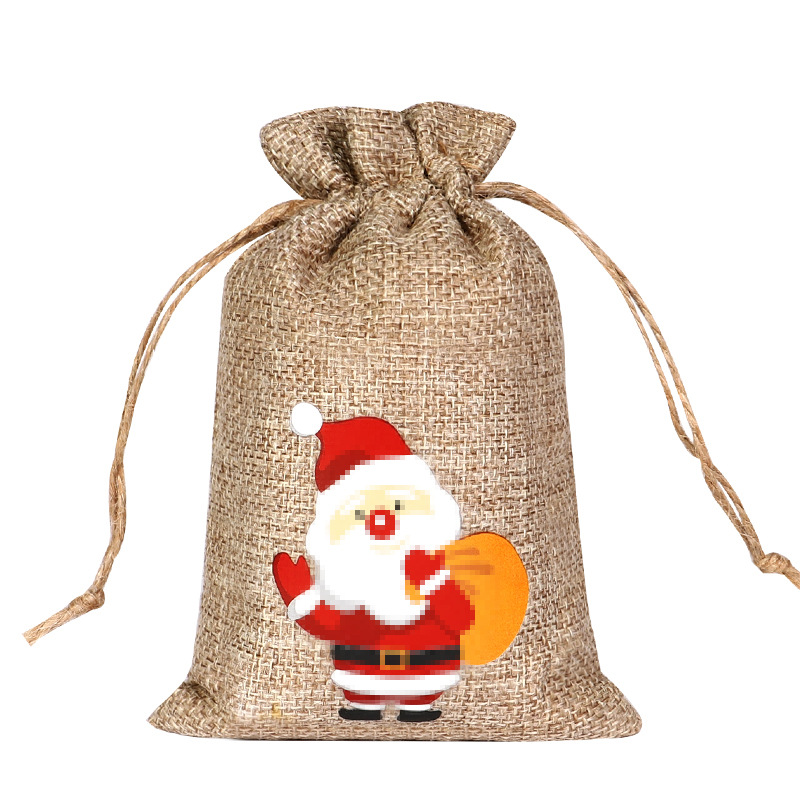 2024 nueva bolsa de arpillera de Navidad regalo de caramelo de Navidad bolsa de tela pequeña cordón de Navidad joyería de arpillera bolsa de embalaje