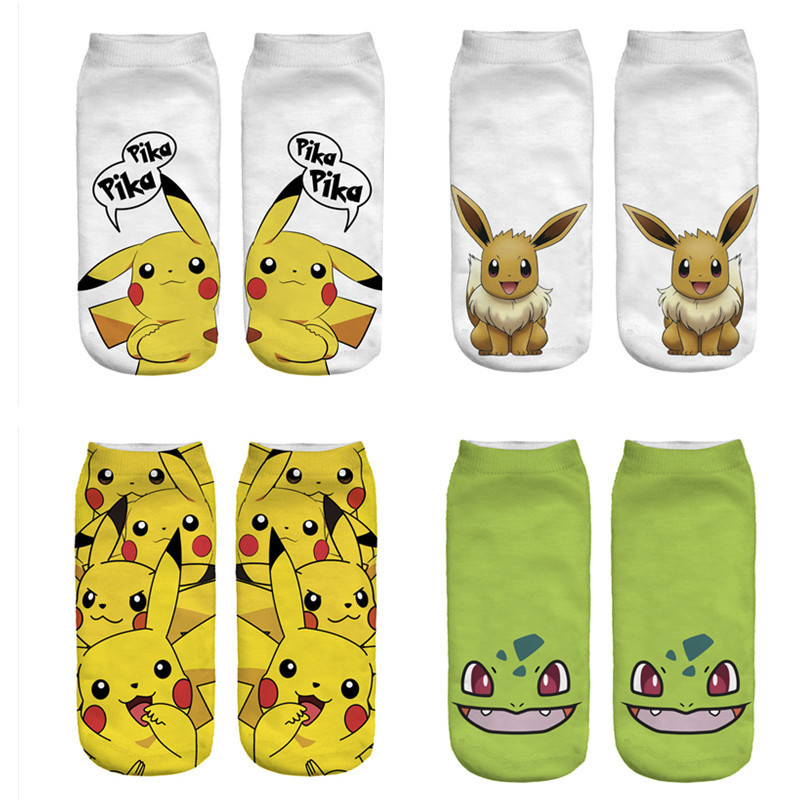 Foreign Trade New 3D Printed Women's Socks Pet Elf Boat Socks Short Socks Pokemon Series Cartoon Socks