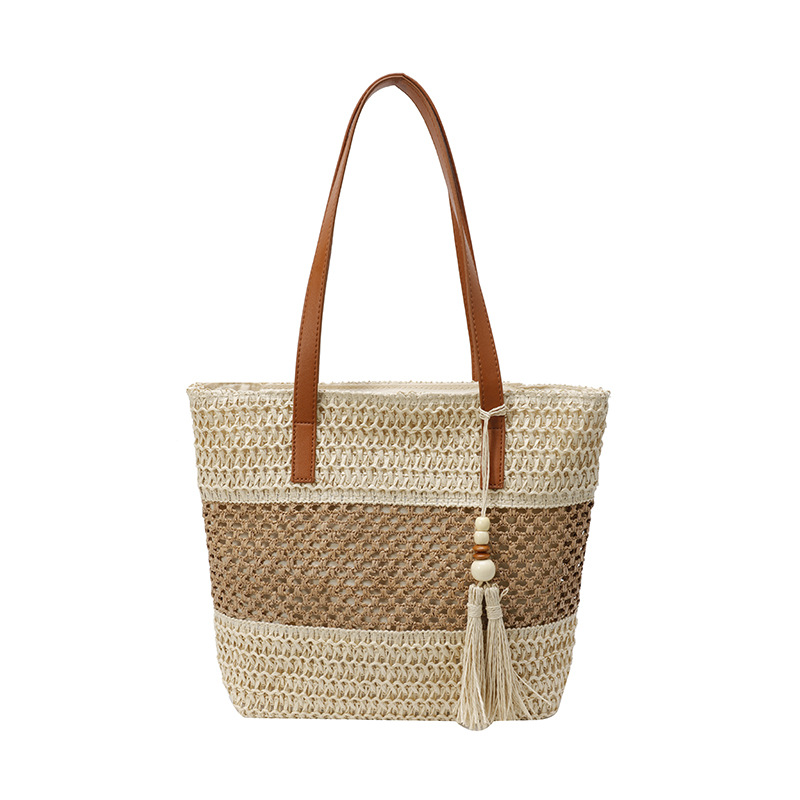 Hand-Woven Women's Straw Bag - Travel Handbag, Shoulder Bag, Beach Bag, Vacation Tote - Thumbnail 5