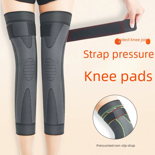 Sports kneecap men's knee leggings long tube cover Wormwood sheath fleece-lined old cold legs warm pressure strap non-slip