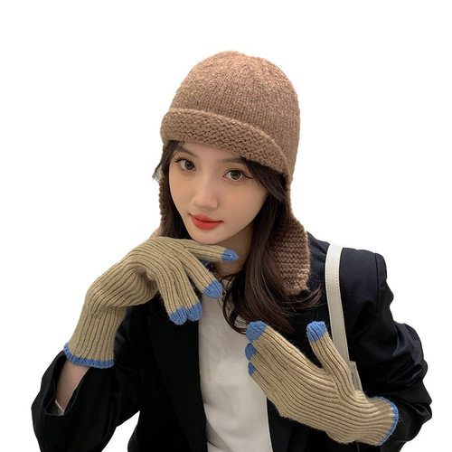 Han edition knitted gloves hitting scene hat suit extended warm lovers with gloves earmuffs two-piece cap