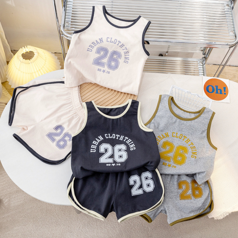 Boys Suit Summer Vest 2025 New Kidsren's Breathable Basketball Jersey Summer Sleeveless Baby Vest Two-Piece Set