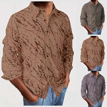 2025新款跨境亚马逊美式重磅男士衬衣肌理感秋冬季休闲衬衫花纹开