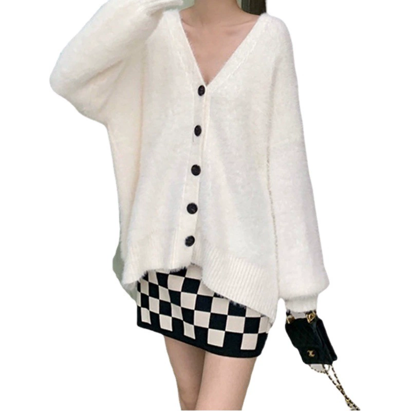 2025 Весна, осень и зима, имитация норки, европейский и американский вязаный кардиган большого размера, новый корейский стиль, свободная куртка в британском стиле для женщин