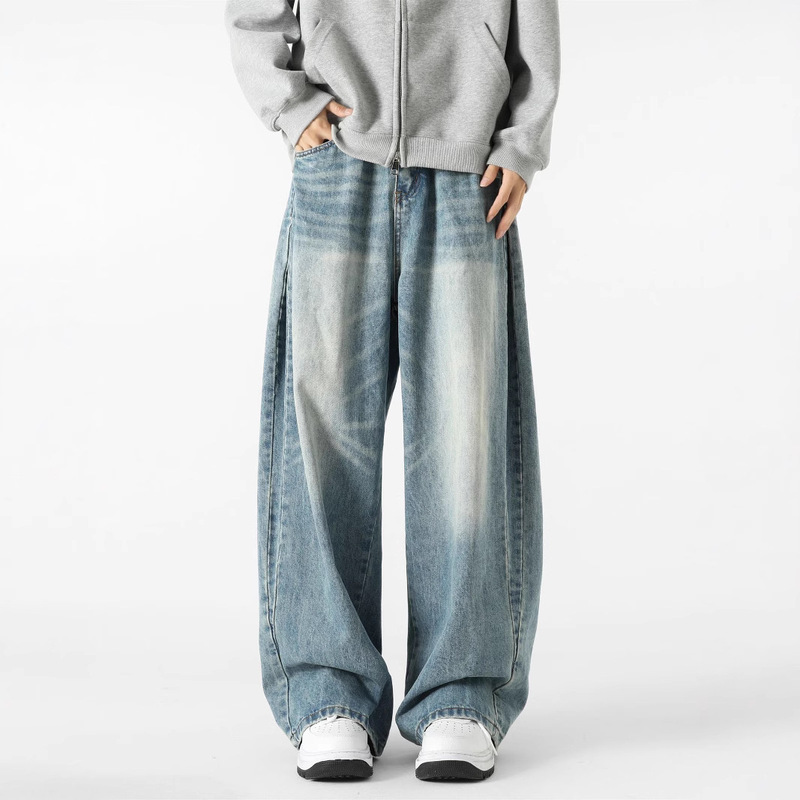 2025 New Arrival Profile Jeans Men's Spring and Autumn American Style High Street Retro Washed Loose Casual Wide-leg Trousers