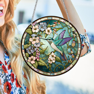 TYU130 cross-border acrylic double-sided color hummingbird pendant window porch home decoration window iron chain hanging