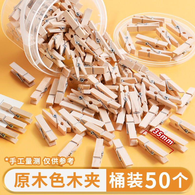 Fábrica al por mayor color de madera mano foto clip de madera de color 100 etiquetas de cuerda de cáñamo clip de madera