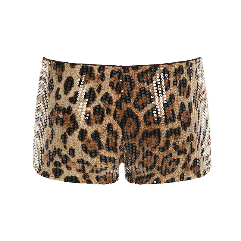 Sequin Leopard Printed Micro Shorts