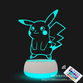 厂家批发跨境货源皮卡丘3d小夜伊布丘创意3D灯史迪仔LED视觉3d台
