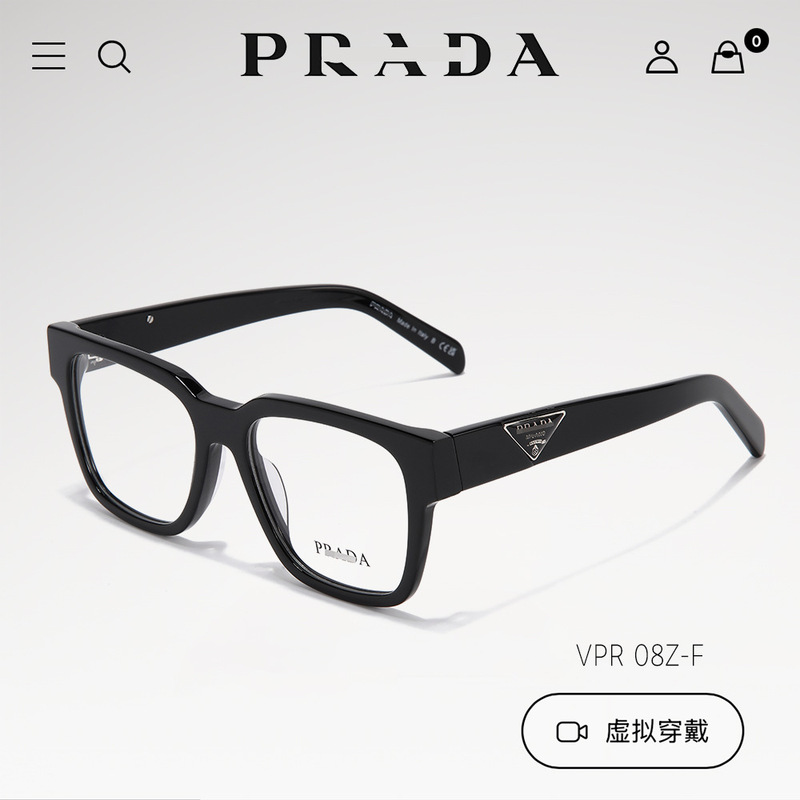 P-brand triangular logo black frame 08Z eyeglass frame, retro square frame for large faces, slimming effect, unisex, prescription glasses with prescription lenses