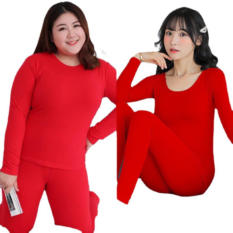 Plus-Size Women's Thermal Underwear Set for Autumn and Winter, Fleece-Lined and Warm, Women's Pajama Set, Loungewear