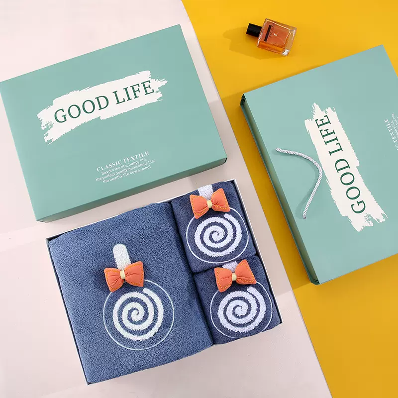 珊瑚绒毛巾浴巾三件套礼盒装送礼伴手礼商务公司礼品毛巾套装批发