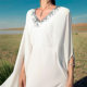 BA7063 White V-neck hand-stitched diamond cloak swing dress travel photo design aesthetic long skirt