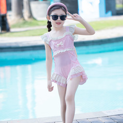 Children's lace swimsuit for girls, one-piece hot spring swimsuit, fresh and clean Korean version, Instagram cute bow tie, wholesale swimsuit