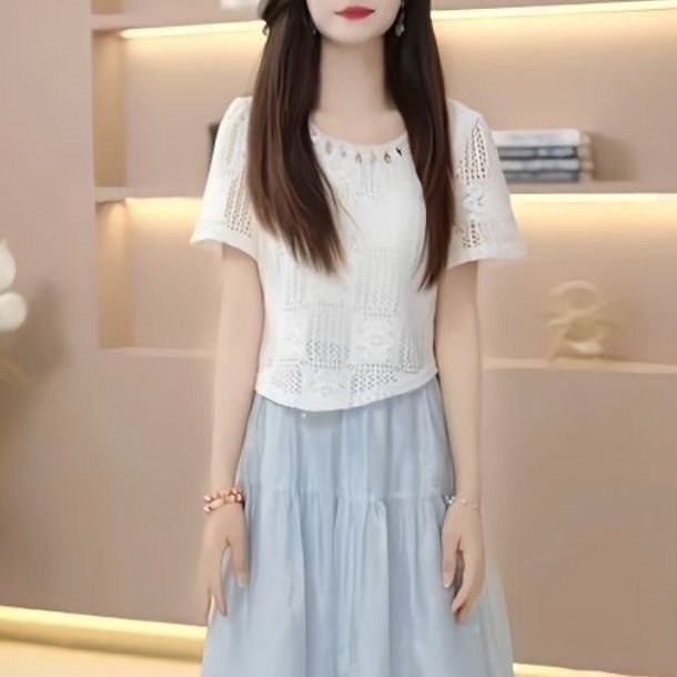 假两件短袖连衣裙2025夏季新款时尚显瘦气质中长款遮肉礼服裙子潮|undefined