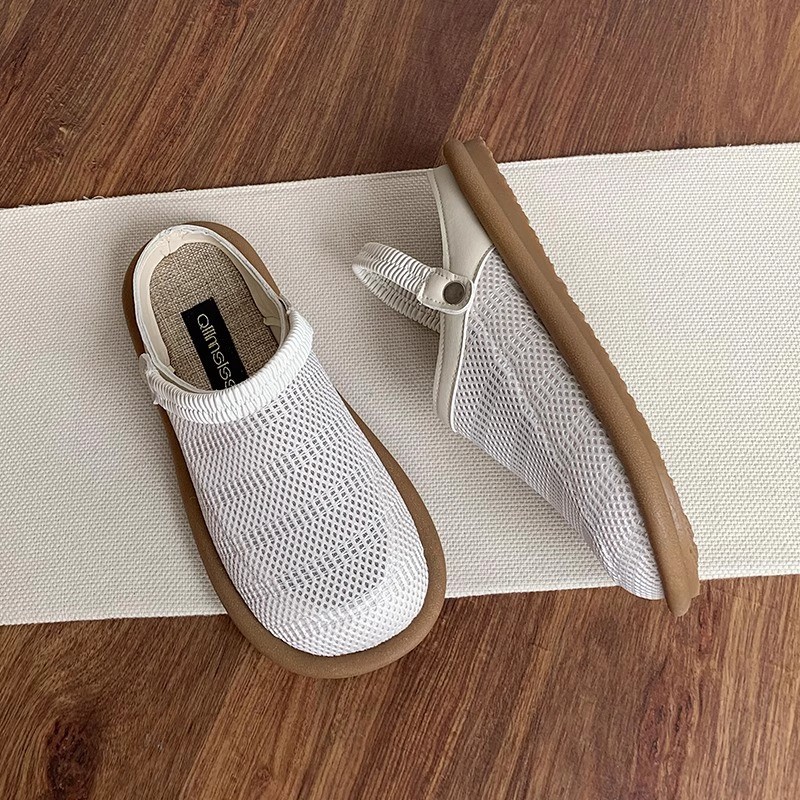Sandalias de lino de verano para mujer, un zapato, dos medias pantuflas de suela suave, nuevo zapato de malla transpirable, un pedal
