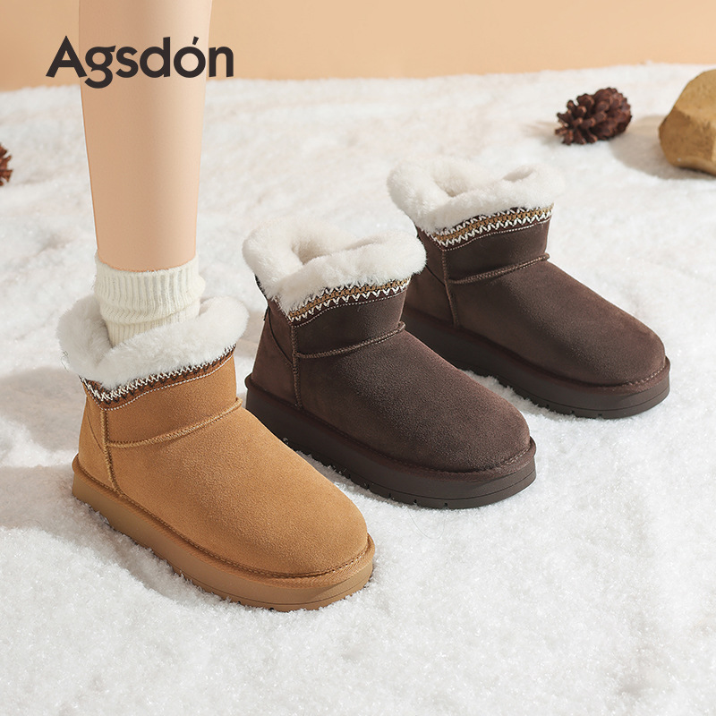 Augu Lion Dengjia terciopelo botas de nieve para mujeres 2025 nuevo otoño invierno botas de tubo corto con suela gruesa para usar zapatos de algodón grueso