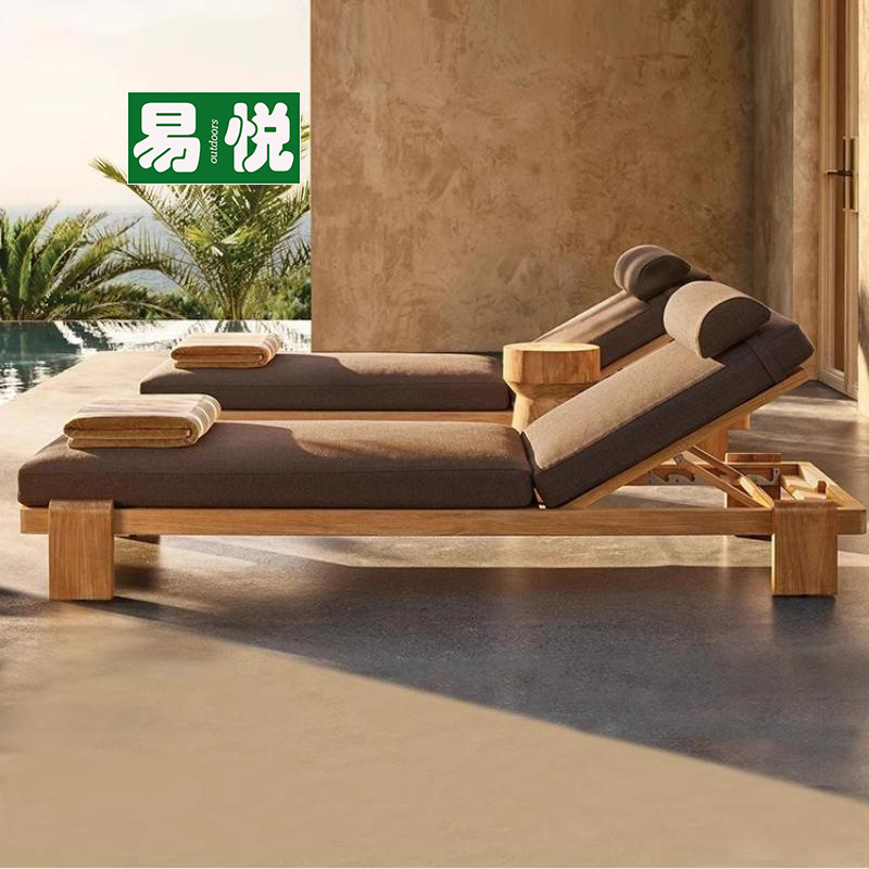 Villa al aire libre hotel piscina cama al aire libre agua protección solar patio cama de madera maciza al aire libre playa cama de madera