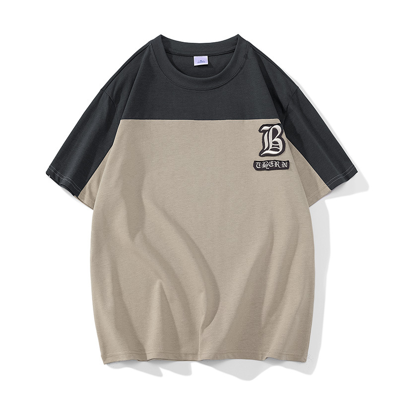 C&J Men's fashion brand Summer short-sleeved personality T-shirt pure cotton color contrast T-shirt men's half sleeve_voghion.com