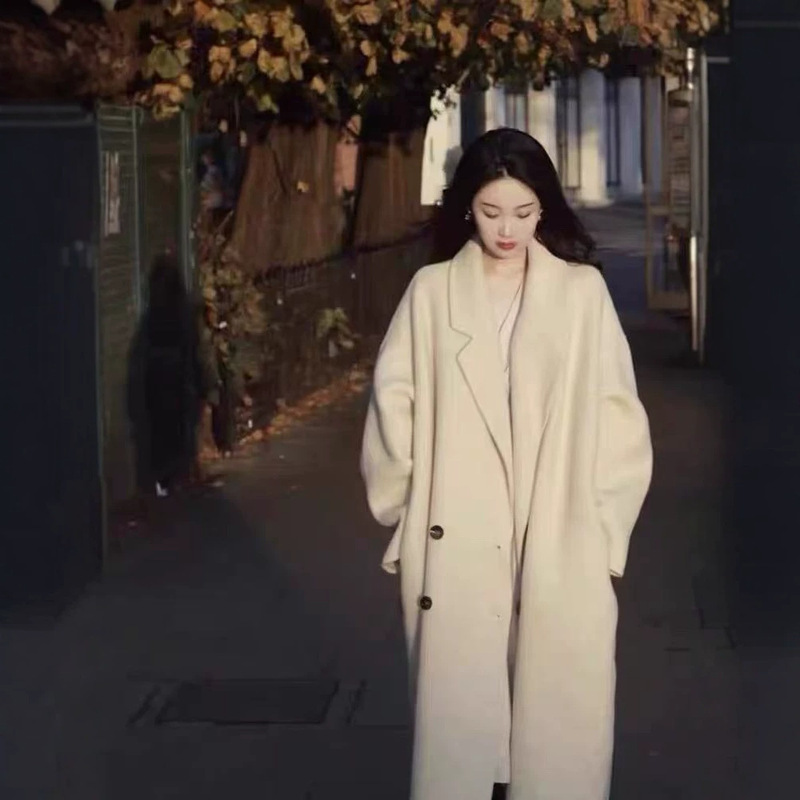 Double-Sided Wool Coat for Women, Elegant Korean Style, Loose Fit, Slimming, Versatile, Lazy Style, Mid-Length Woolen Coat Double-Sided Wool Coat for Women, Elegant Korean Style, Loose Fit, Slimming, Versatile, Lazy Style, Mid-Length Woolen Coat
