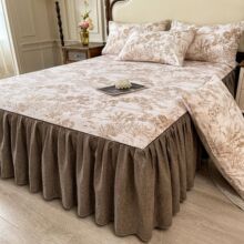 A类母婴全棉皱绉纱床裙三件套复古碎花防滑花边床单纯棉宿舍床罩