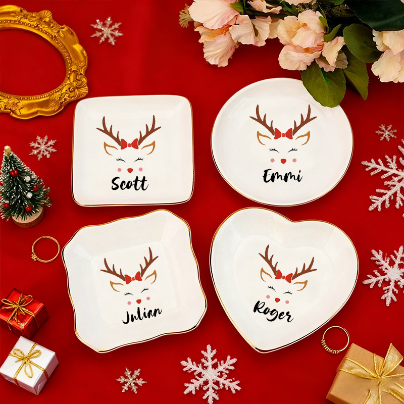 Etsy Cross-Border White Gold-Rimmed Ceramic Ring Plate Jewelry Plate Storage Plate Christmas Dinner Plate Heart Asymmetrical Shape Etsy Cross-Border White Gold-Rimmed Ceramic Ring Plate Jewelry Plate Storage Plate Christmas Dinner Plate Heart Asymmetrical Shape