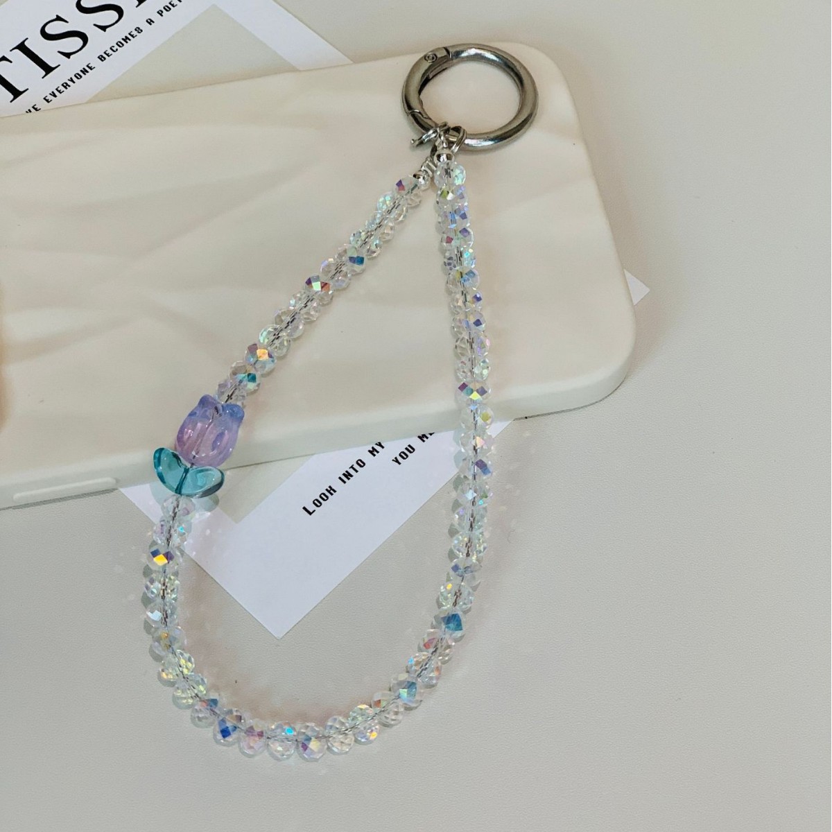 Girl Beaded Mobile Phone Lanyard Wrist Chain Tulip Crystal Lanyard All-match Pendant Bag Keychain
