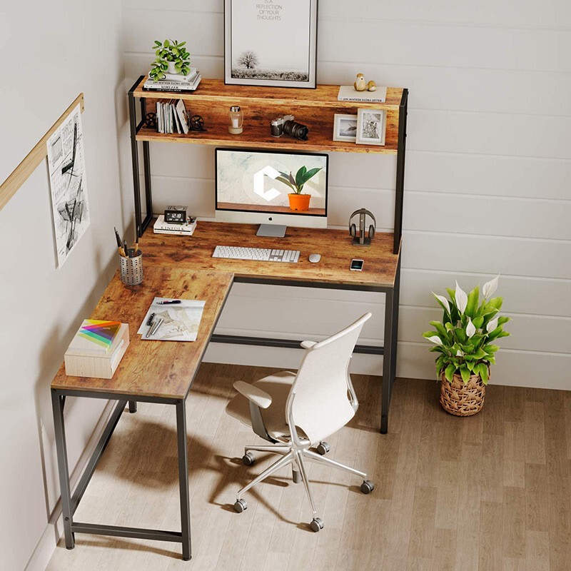 2022 New L-Shaped Corner Table Steel Wood Office Computer Desk Bedroom Corner Computer Desk with High-Rise Storage Table