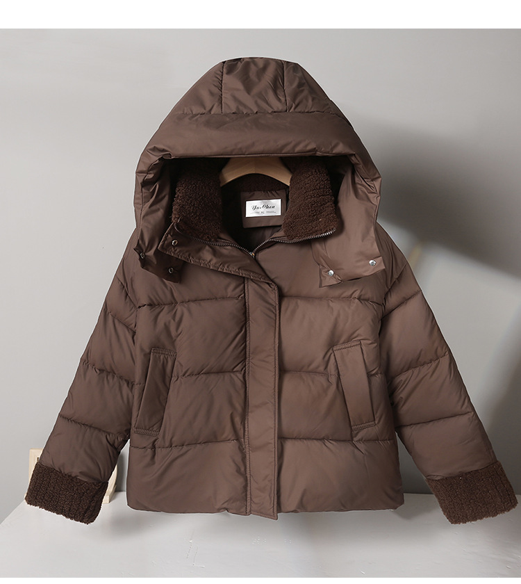 European Style Melard Coffee Color Down Jacket For Women, New High-end Lamb Wool Collar Cotton Coat, Thickened Outerwear_ecoleips.com