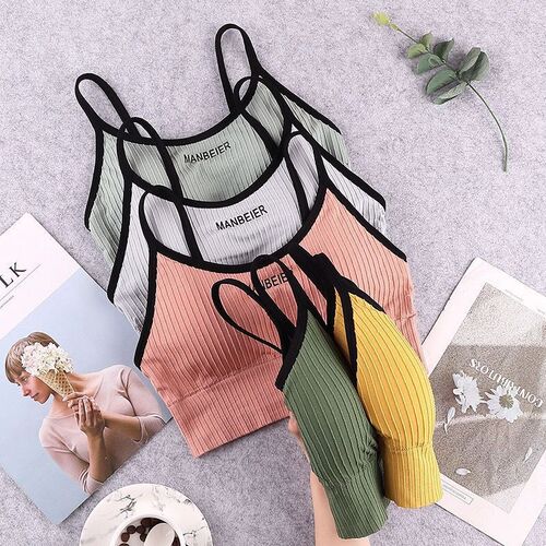 Outdoor Threaded Letter Striped Bralette with Padded Cup Bralette