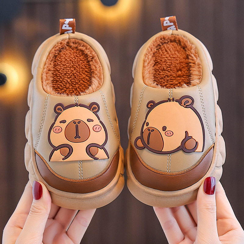 Kapi Baladon zapatillas de algodón para niños, niños y niñas, piel PU impermeable, calentamiento para niños, tacones de algodón para niños.