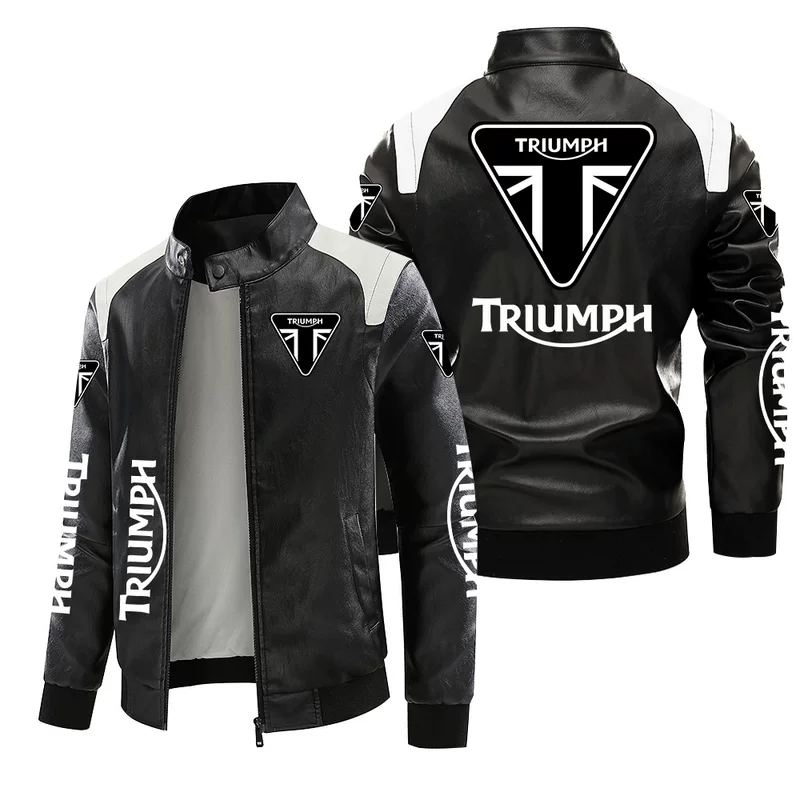 [Европейский код плюс бархат] пальто Triumph punishmenter автомобильная клевая кожаная куртка большого размера печать осень и зима PU высокого класса мужская зажим