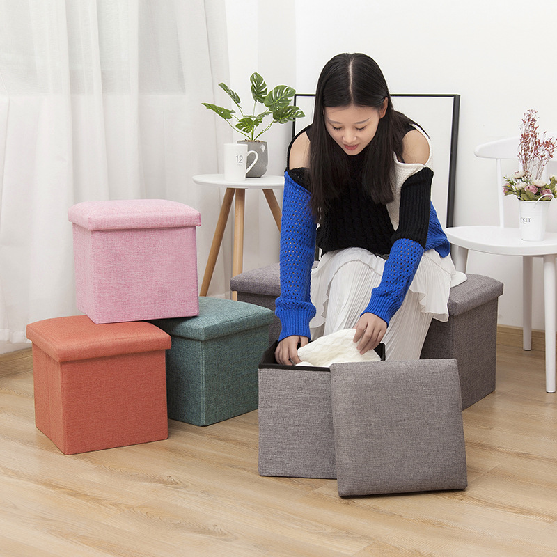 Minimalist Home Multi-functional Creative Storage Stool, Fabric Cotton Linen Sofa Shoe Rack, Foldable Storage Stool