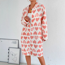 跨境外贸欧美2025新款加厚法兰绒保暖柔软舒适睡袍爱心家居服女款