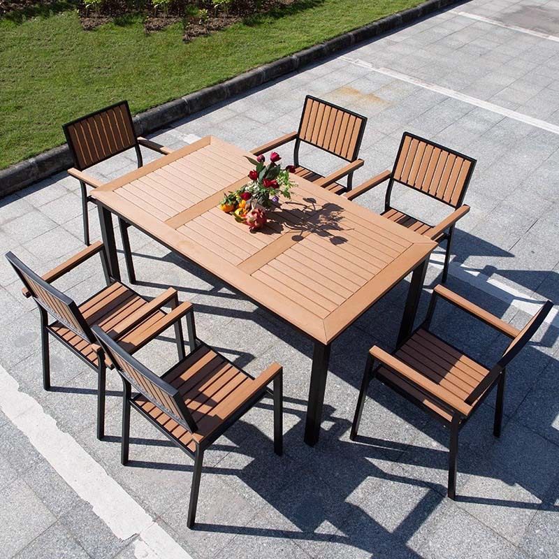 Mesa de malla 160*90 con 6 sillas de madera de plástico